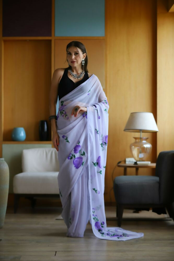 Vamsee Laxmi Purple Georgette Saree