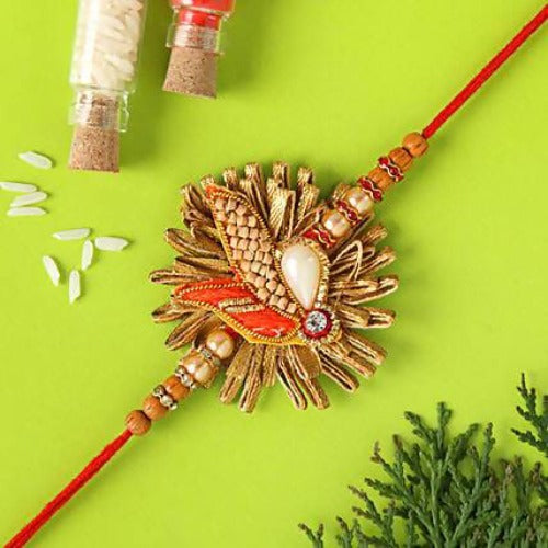 Zardosi Motif Rakhi & Kaju Rolls Box