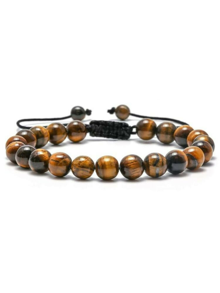NVR Natural Tiger Eye Mens Adjustable Bracelet