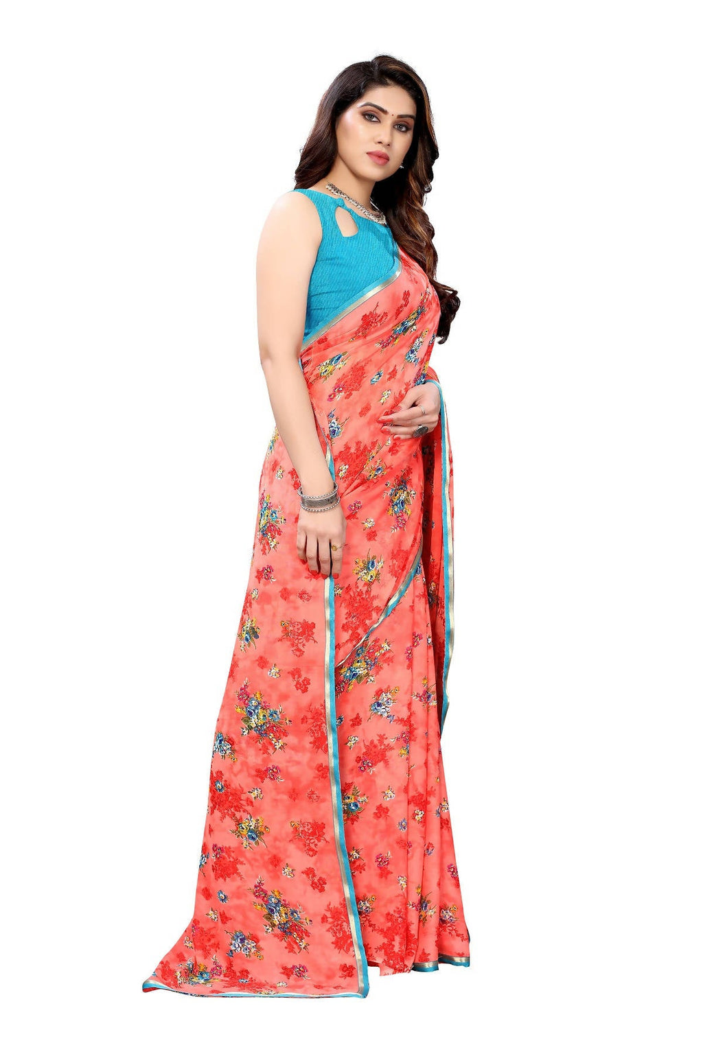Vamika Beautiful Ethnic Fire Pink Printed With Lace Saree