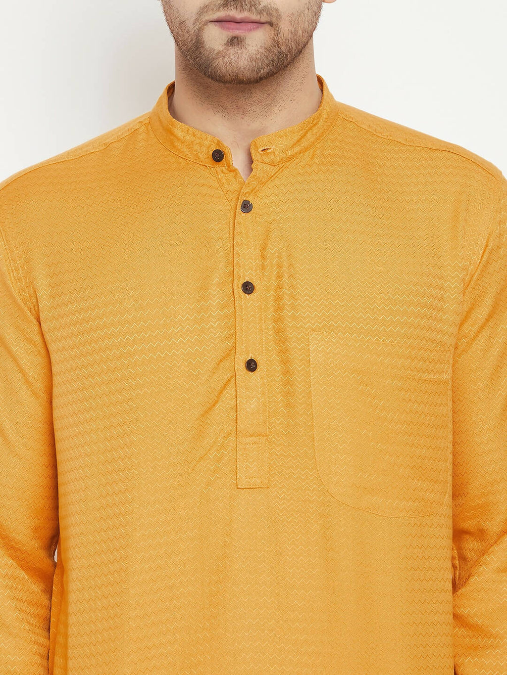 Even Apparels Yellow Viscose Men's Long Kurta With Band Collar