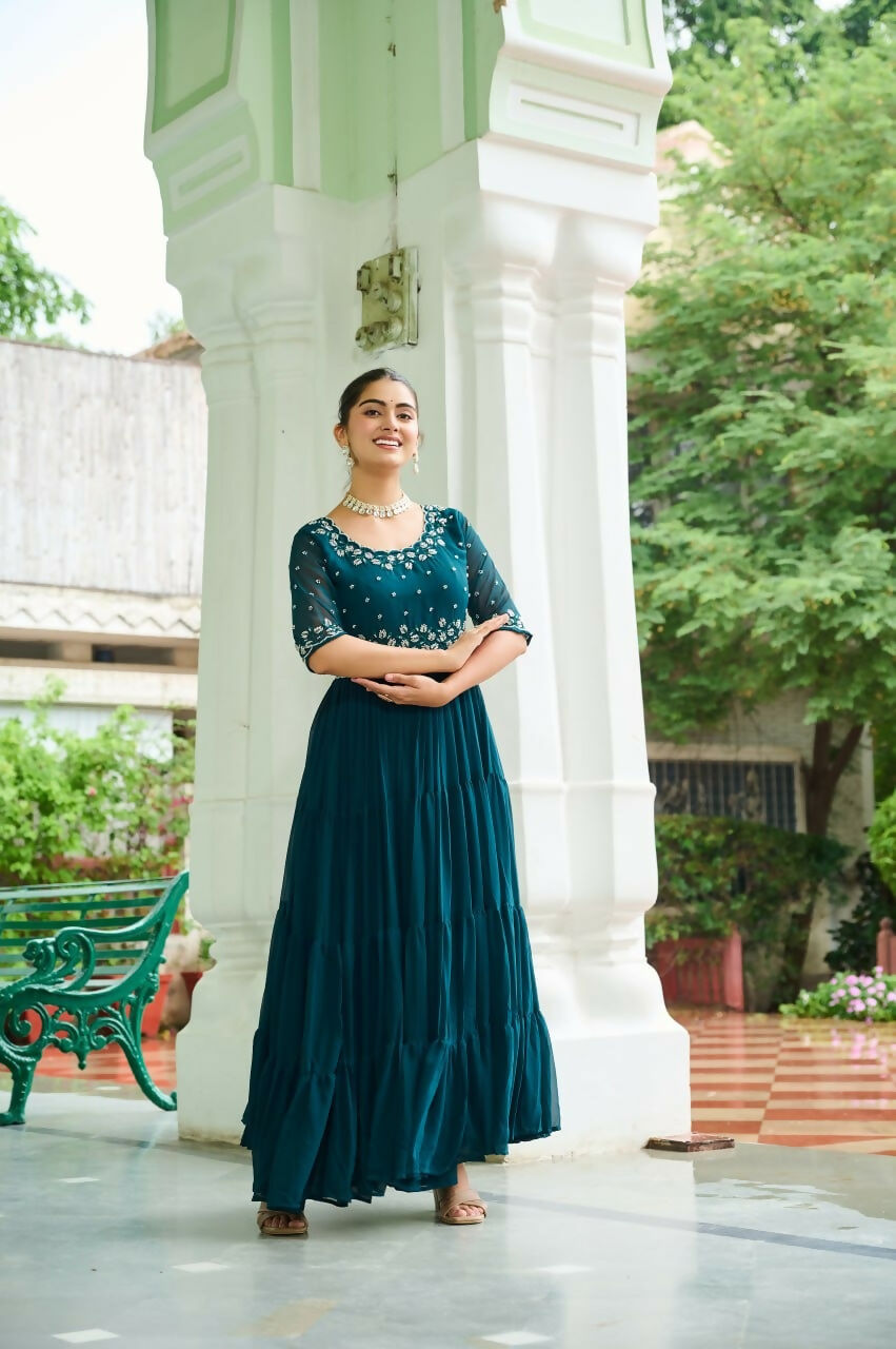 Teeya Creation Rama Color Faux Georgette Hand Embroidery Work Party Wear Gown