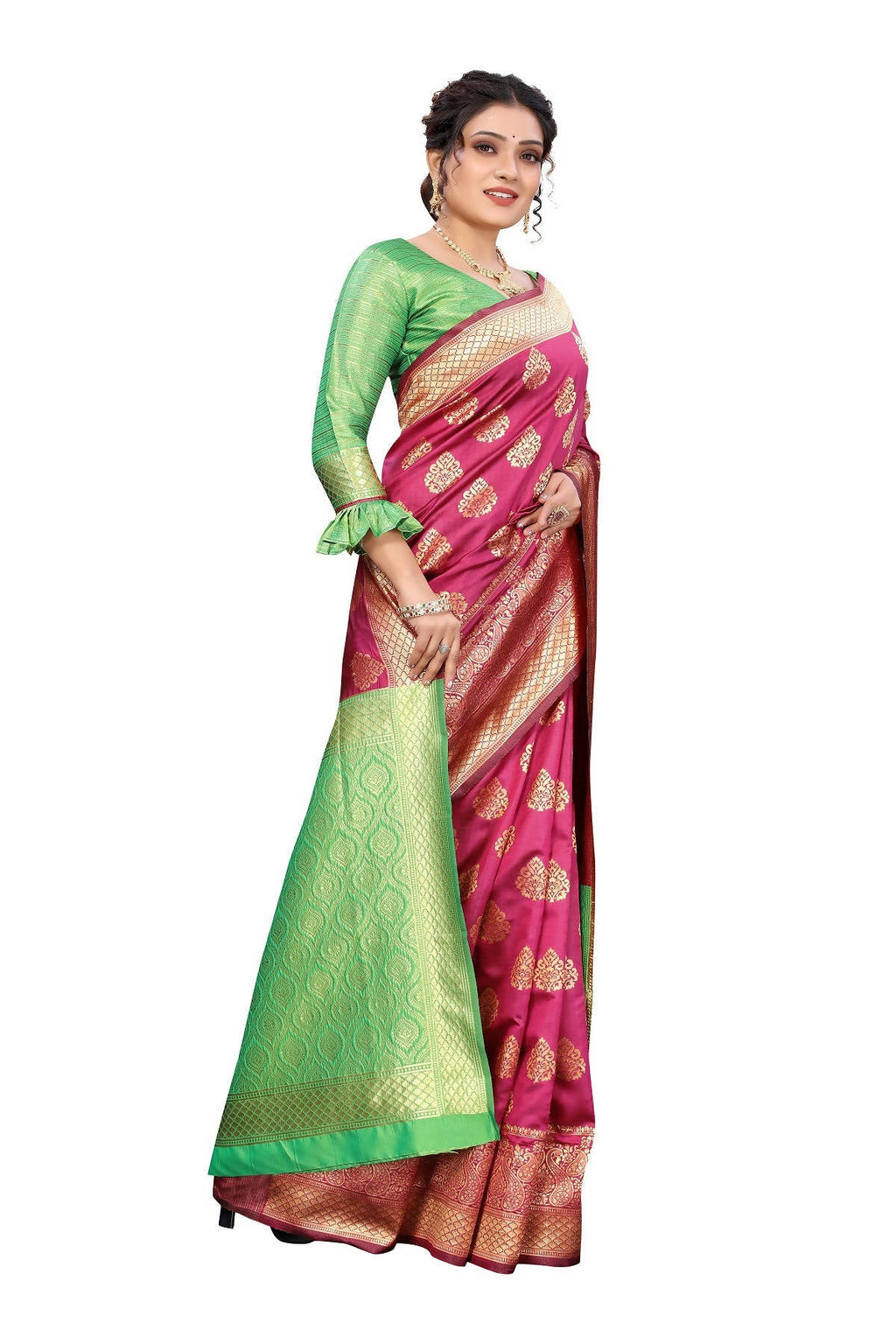 Vamika Ethnic Fire Pink Weaving Banarasi Jacquard Saree