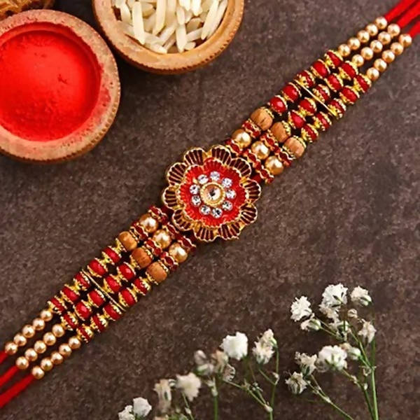 Fancy Meenakari Rakhi and Cashew Jar