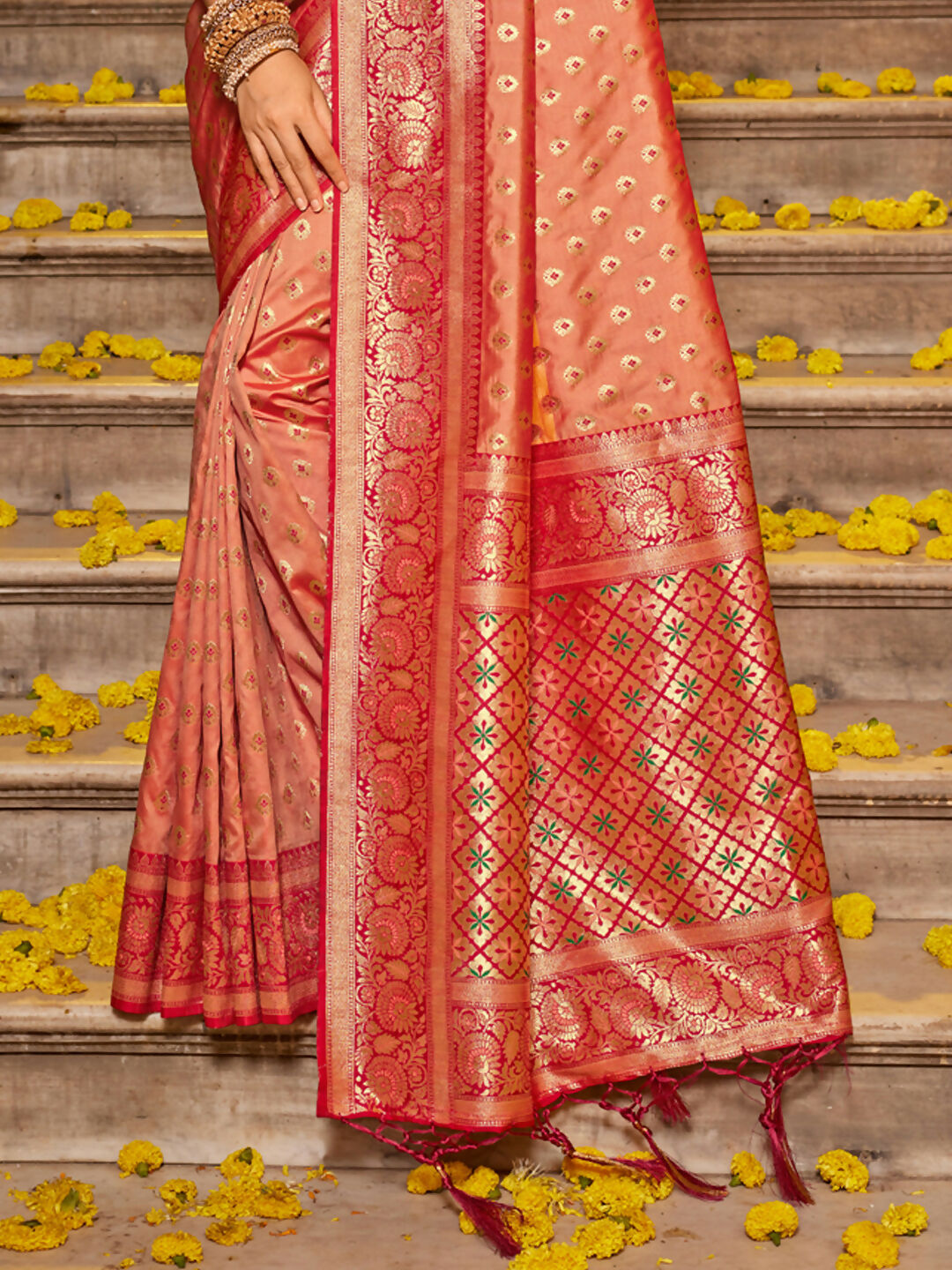 Shree Shyam Fashion Banarasi Silk Peach Saree