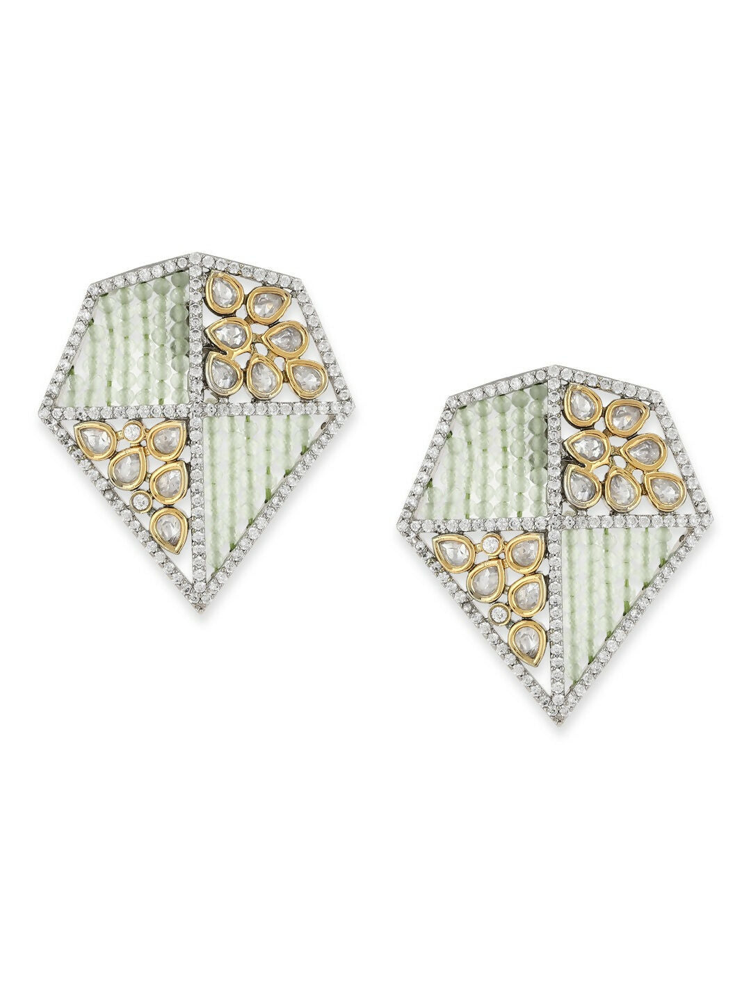 Kundan and Beaded Onyx Earrings in Green- Ruby Raang