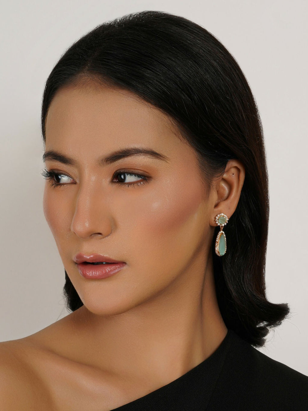 Long kundan earring (Mint green ) - Ruby Raang