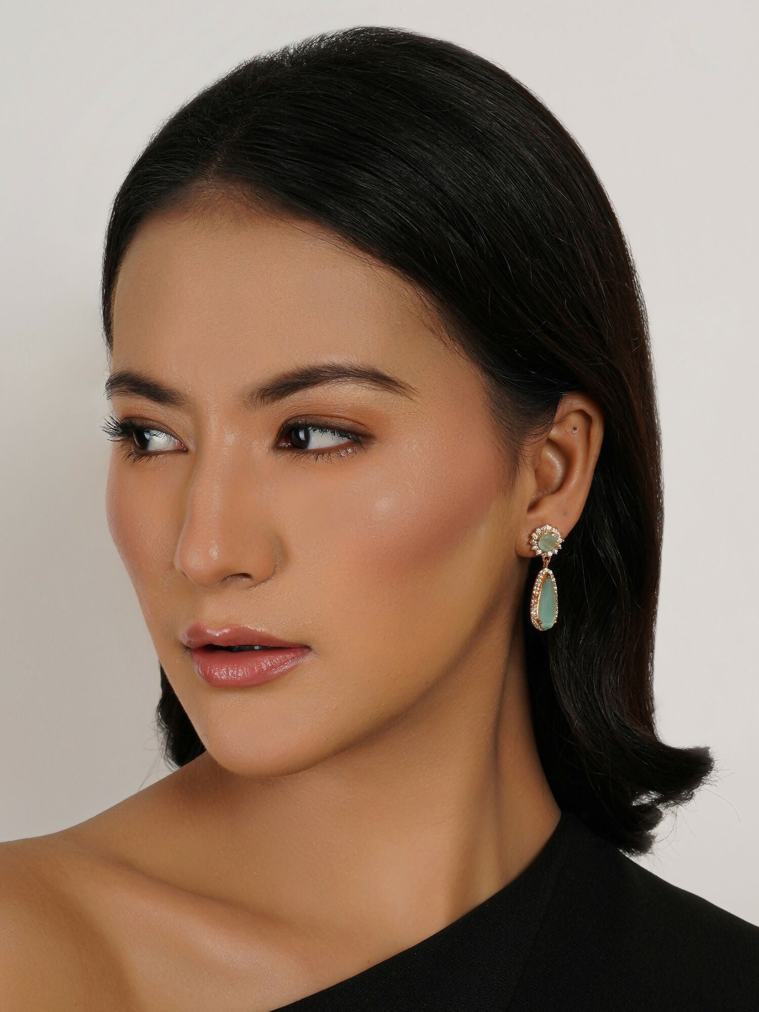 Long kundan earring (Mint green ) - Ruby Raang