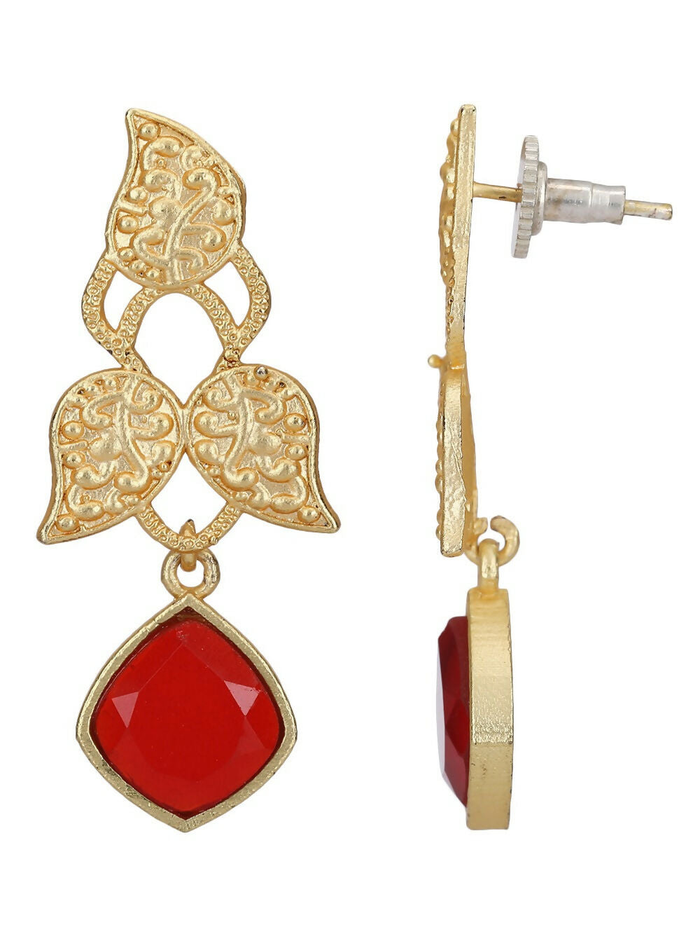 Joban Fashion Women Red Stone Matte Gold Earrings