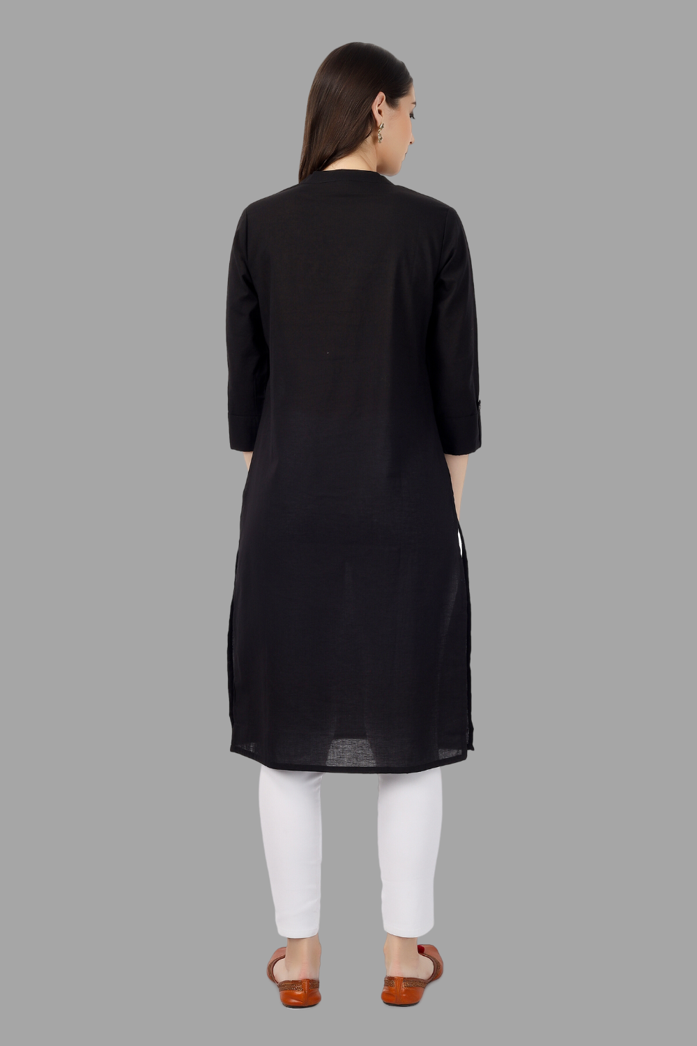 House of RP Women's Black Solid Cotton Straight Kurta