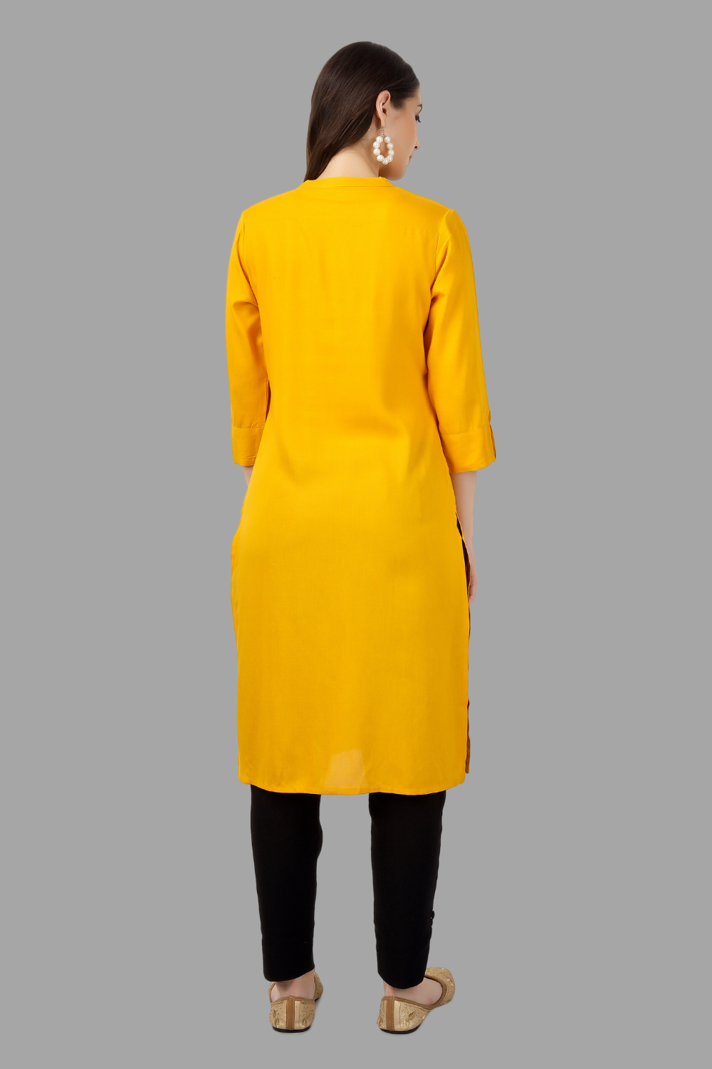House of RP Women's Yellow Rayon Solid Frontslit Straight Kurta