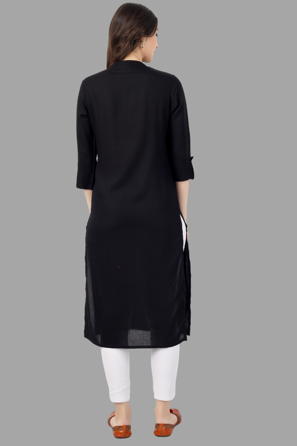House of RP Women's Black Rayon Chicken Embroidered Straight Kurta