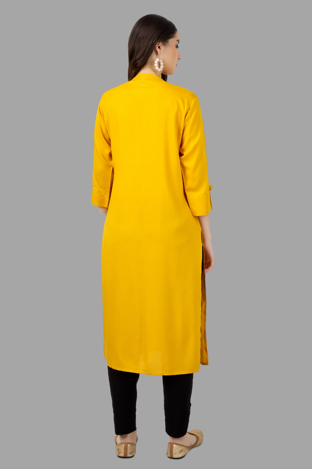 House of RP Women's Yellow Rayon Chicken Embroidered Straight Kurta