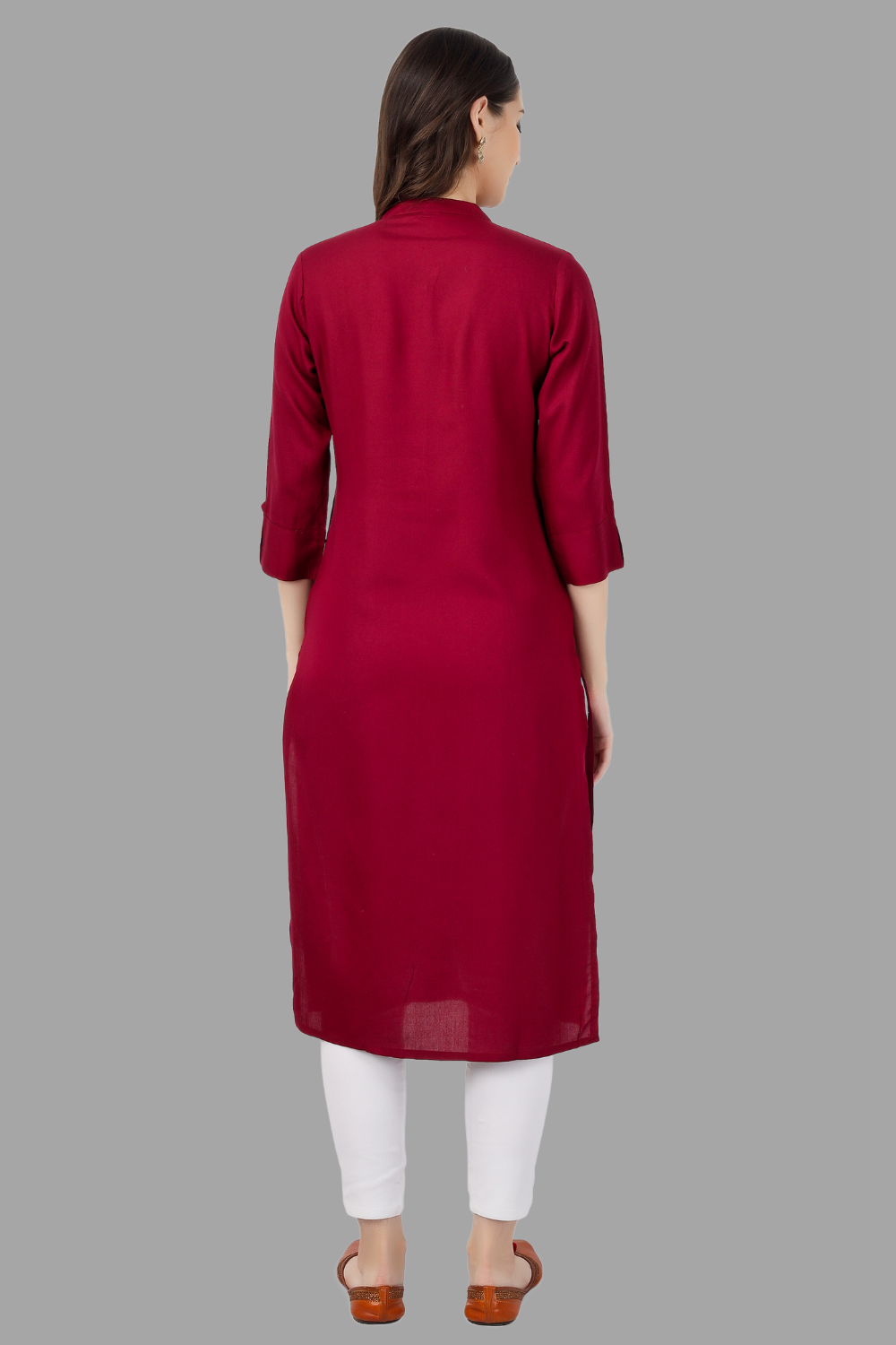 House of RP Women's Maroon Rayon Chicken Embroidered Straight Kurta