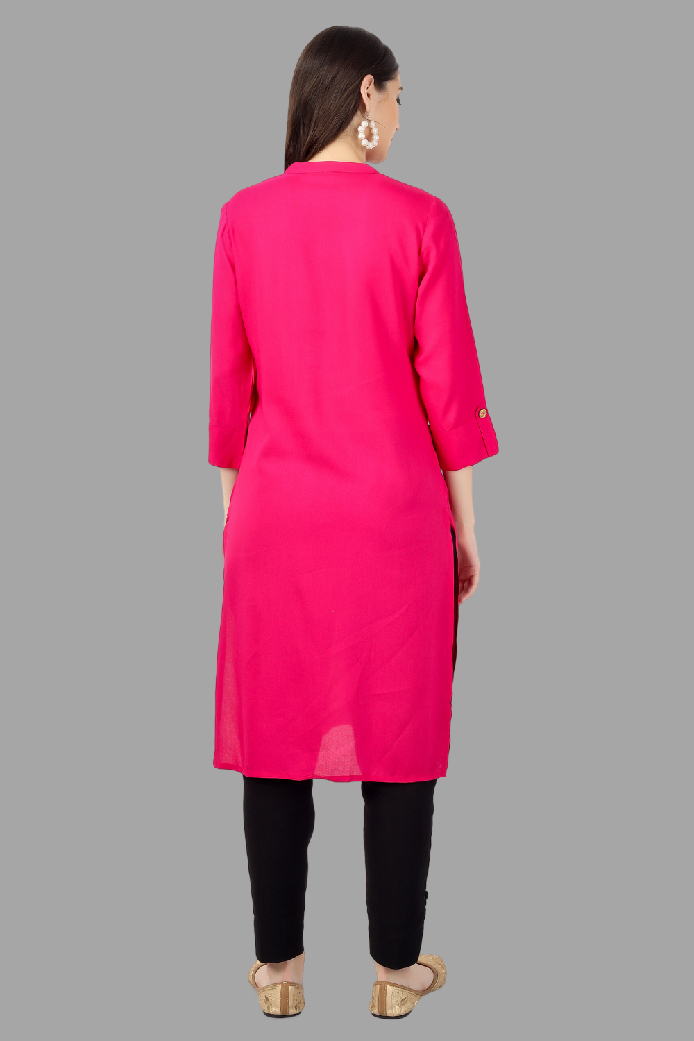 House of RP Women's Pink Rayon Solid Frontslit Straight Kurta
