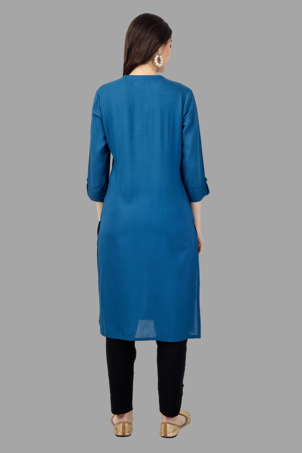 House of RP Women's Light Blue Rayon Solid Frontslit Straight Kurta