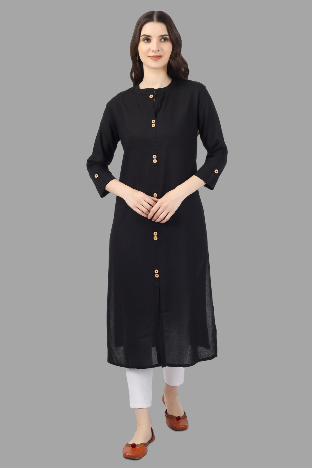 House of RP Women's Black Rayon Solid Frontslit Straight Kurta