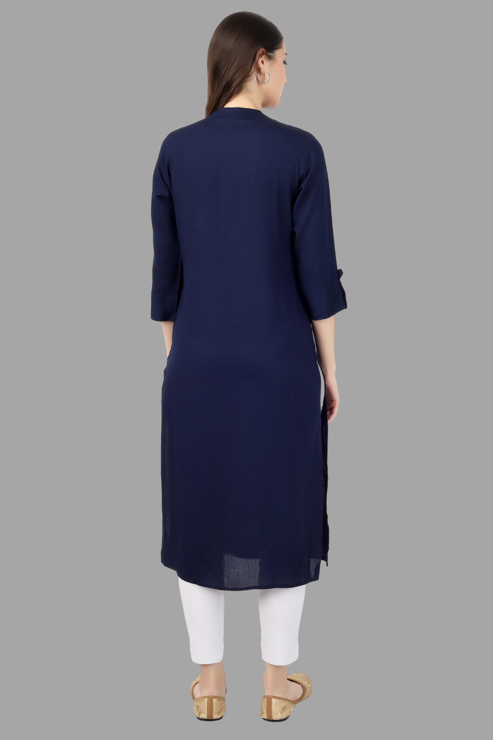 House of RP Women's Blue Rayon Chicken Embroidered Straight Kurta