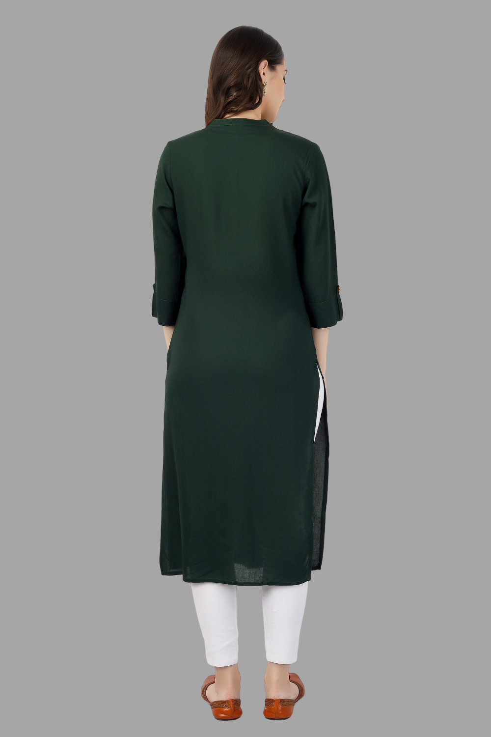 House of RP Women's Green Rayon Solid Frontslit Straight Kurta