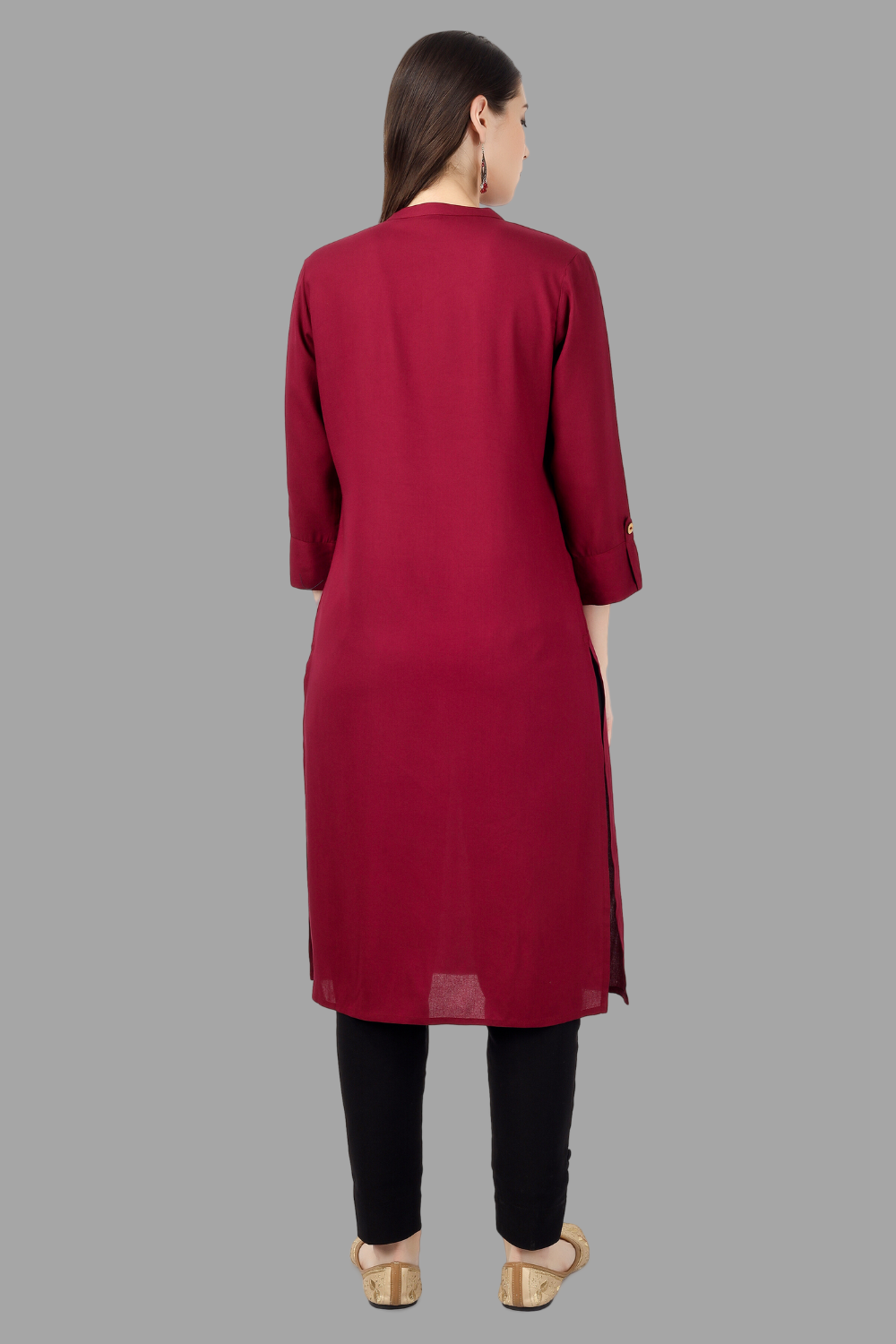 House of RP Women's Maroon Rayon Solid Frontslit Straight Kurta