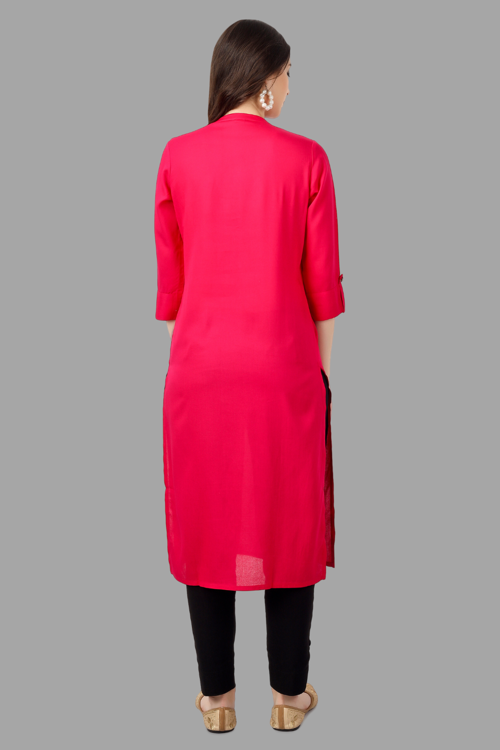 House of RP Women's Pink Rayon Chicken Embroidered Straight Kurta