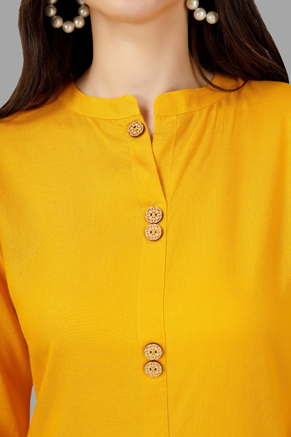 House of RP Women's Yellow Rayon Solid Frontslit Straight Kurta