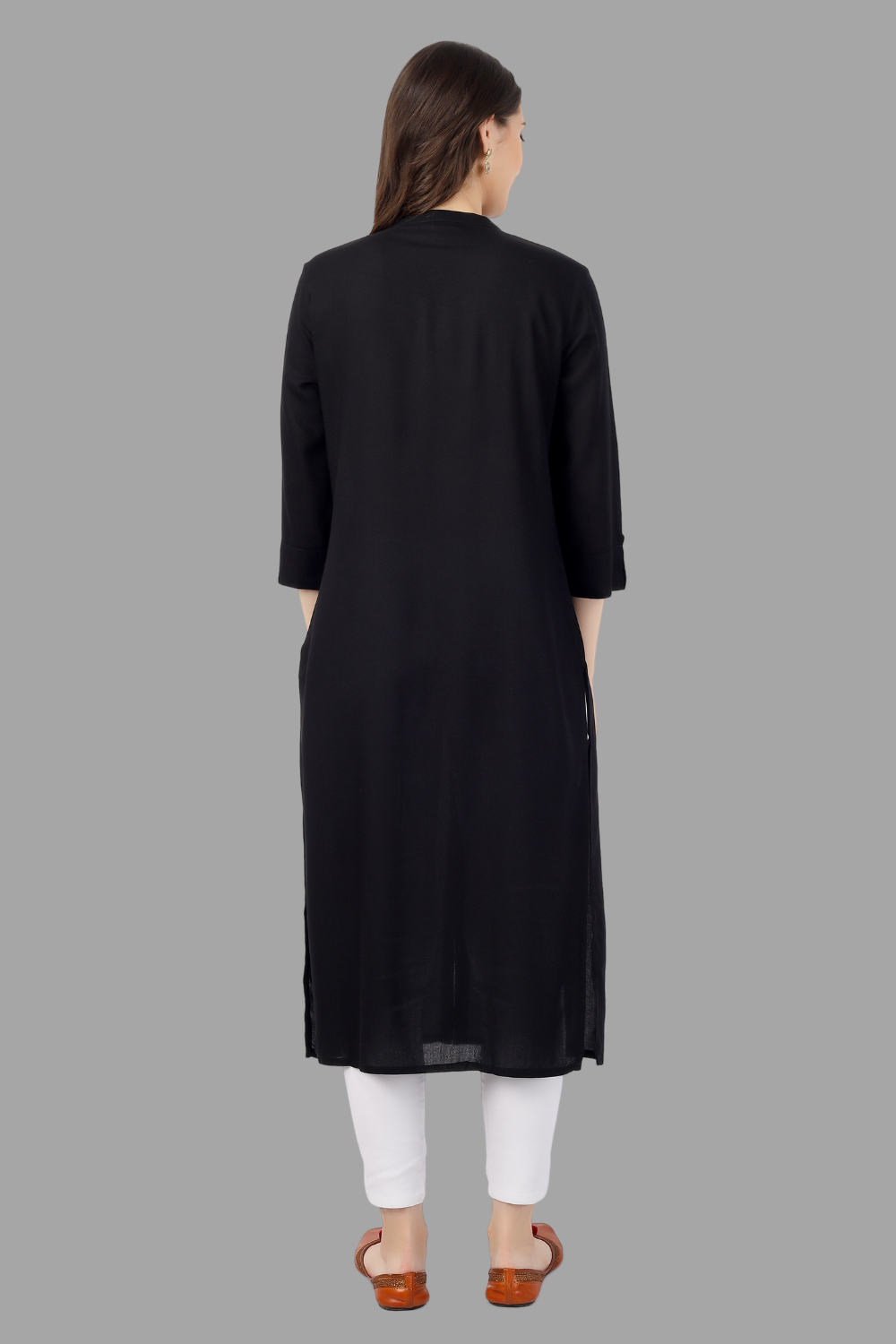 House of RP Women's Black Rayon Solid Frontslit Straight Kurta