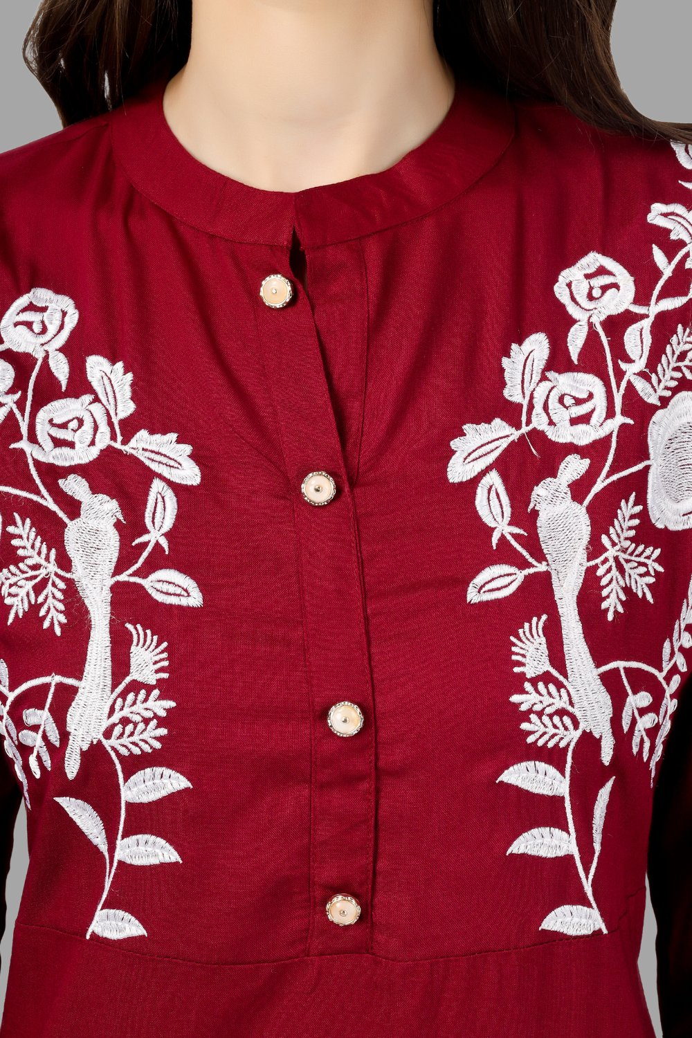 House of RP Women's Maroon Rayon Chicken Embroidered Straight Kurta