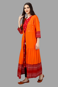 House of RP Women's Red Rayon Embroidered Circular Kurta with Shurg
