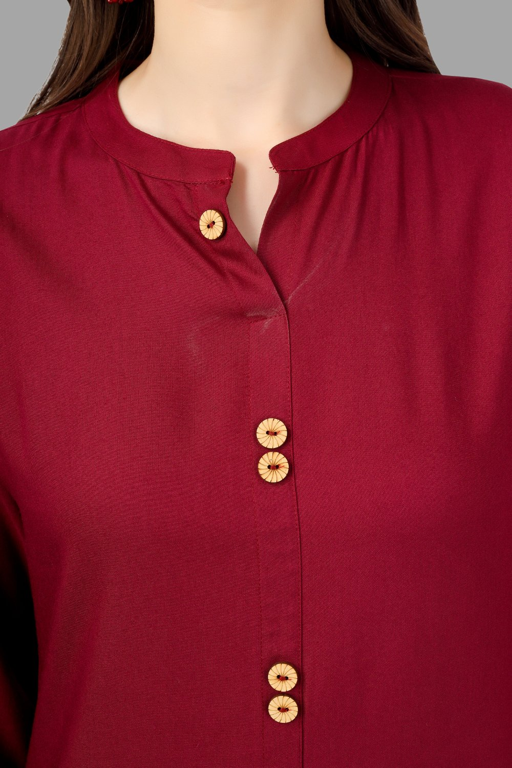 House of RP Women's Maroon Rayon Solid Frontslit Straight Kurta