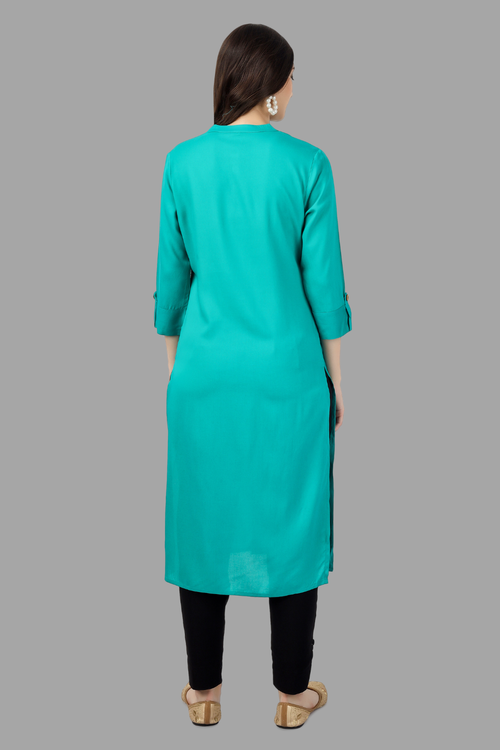 House of RP Women's Turquoise Rayon Solid Frontslit Straight Kurta