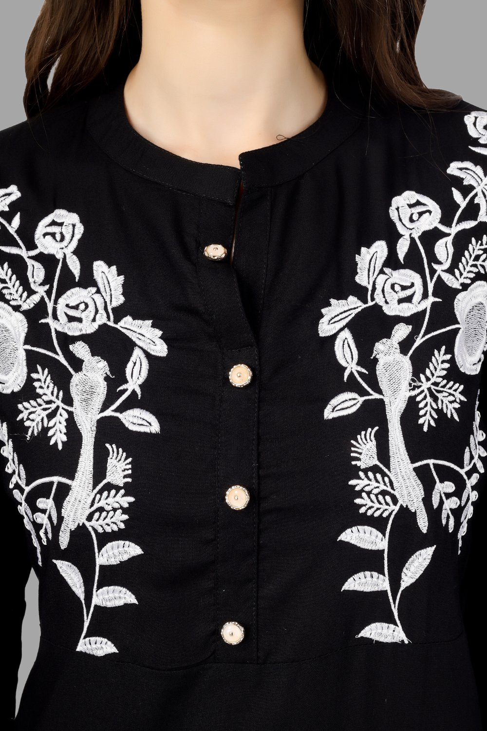 House of RP Women's Black Rayon Chicken Embroidered Straight Kurta