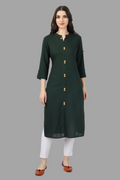House of RP Women's Green Rayon Solid Frontslit Straight Kurta