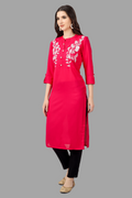 House of RP Women's Pink Rayon Chicken Embroidered Straight Kurta