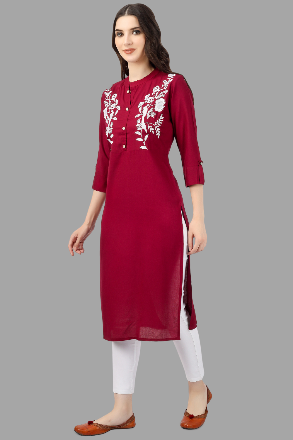 House of RP Women's Maroon Rayon Chicken Embroidered Straight Kurta