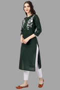 House of RP Women's Green Rayon Chicken Embroidered Straight Kurta