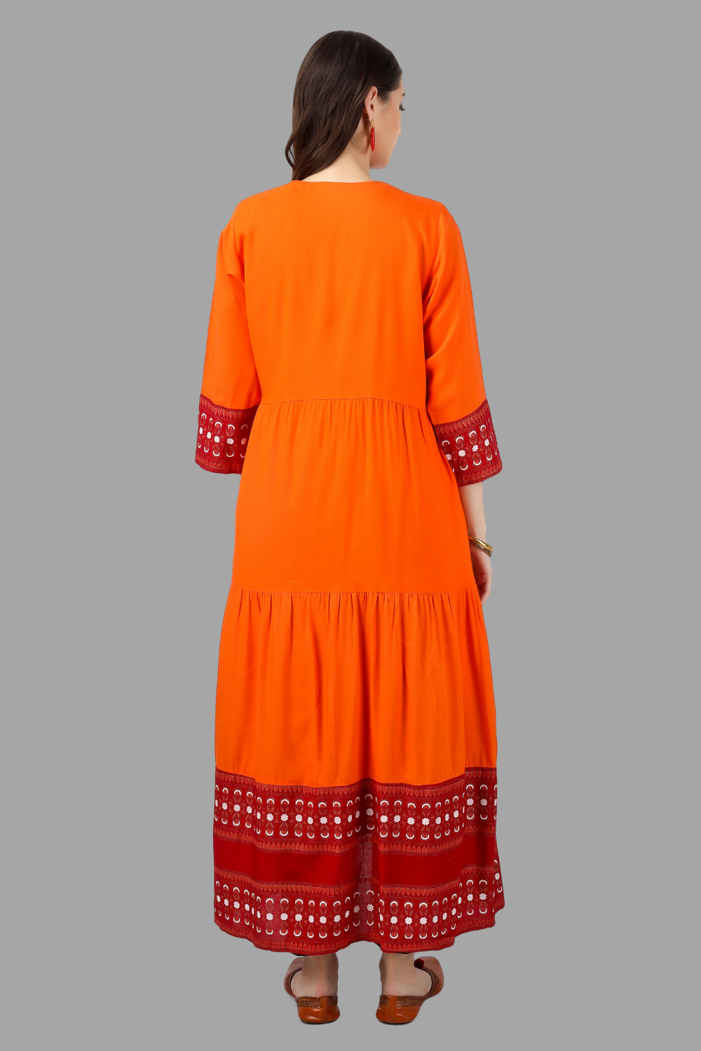 House of RP Women's Red Rayon Embroidered Circular Kurta with Shurg