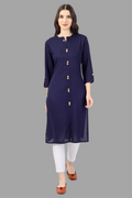 House of RP Women's Blue Rayon Solid Frontslit Straight Kurta