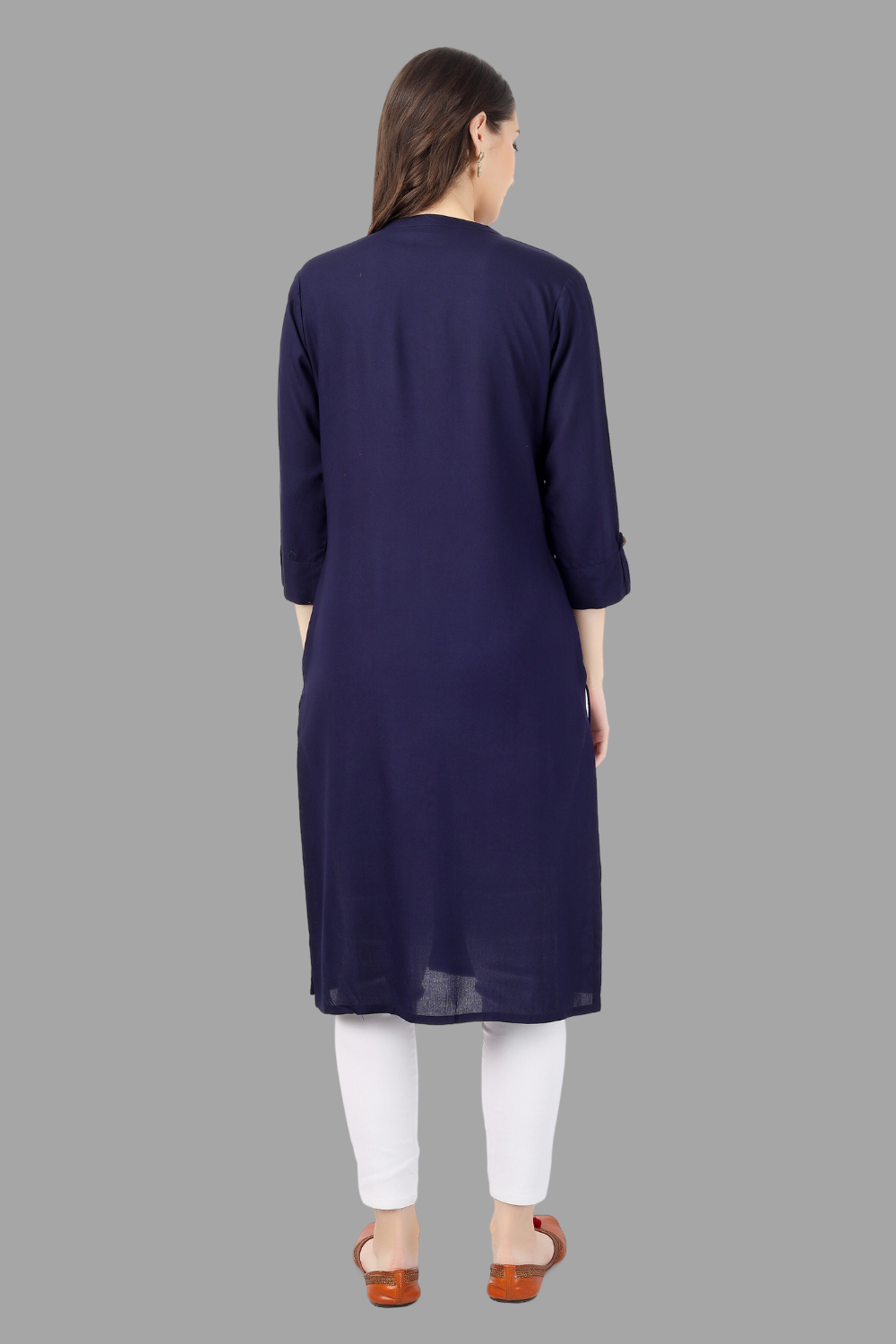 House of RP Women's Blue Rayon Solid Frontslit Straight Kurta