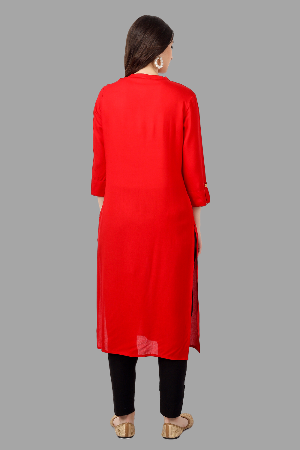 House of RP Women's Red Rayon Solid Frontslit Straight Kurta