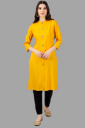 House of RP Women's Yellow Rayon Solid Frontslit Straight Kurta