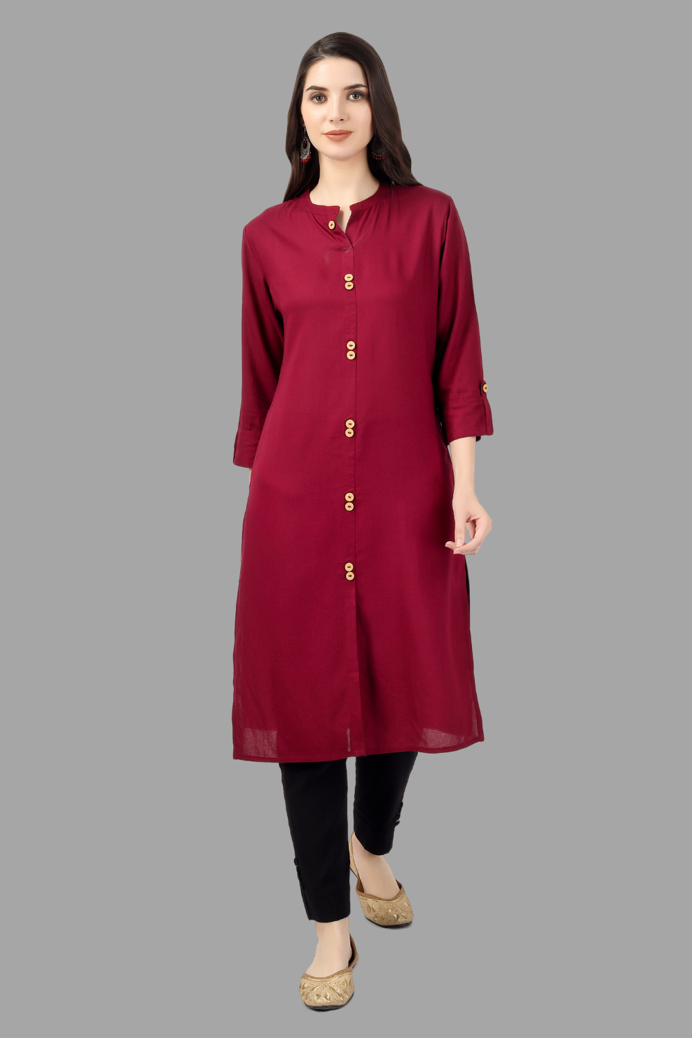 House of RP Women's Maroon Rayon Solid Frontslit Straight Kurta