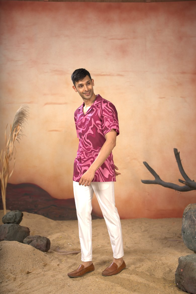 Abstract Marble Print Cotton Shirt by Hilo Design