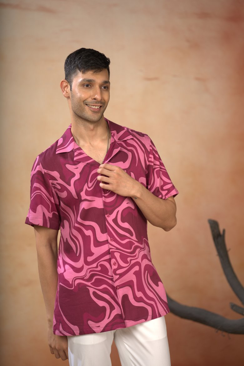 Abstract Marble Print Cotton Shirt by Hilo Design