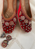 Desi Colour Women Indian Ethnic Footwear-Red Velvet Stone