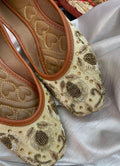 Desi Colour Women Indian Ethnic Footwear-Gold Dabka Emb