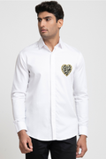 White And Black Heart Shaped Patch Shirt by Hilo Design