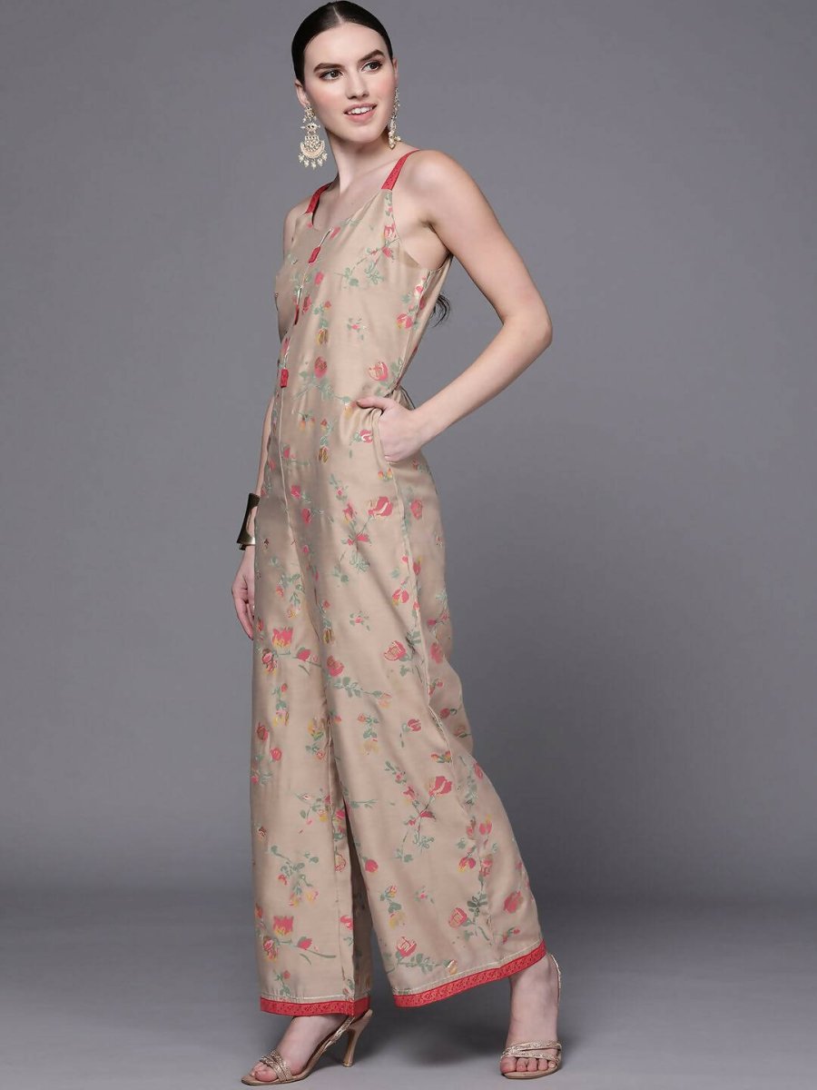 Ahalyaa Women Tan Printed Basic Jumpsuit