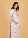 Aramya White Soft Cotton Floral Straight Kurta for Women