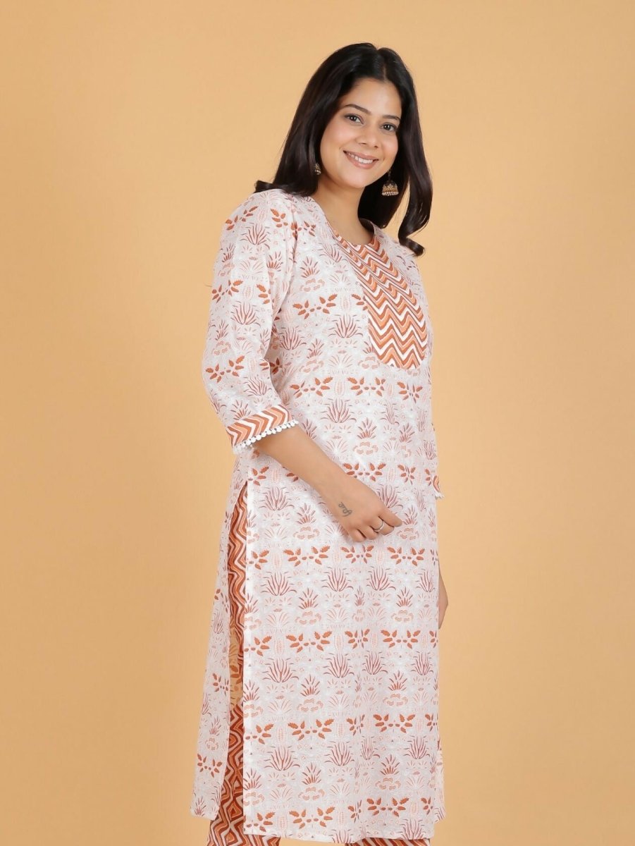Aramya White Soft Cotton Floral Straight Kurta for Women